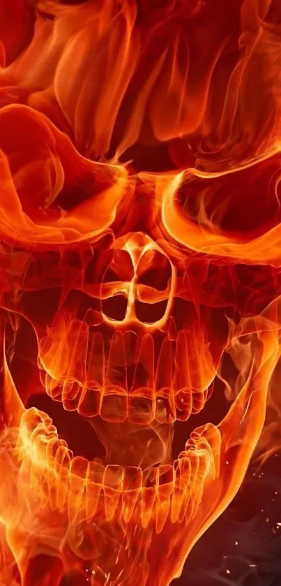 Fiery skull illustration with vivid flames for mobile wallpaper background.