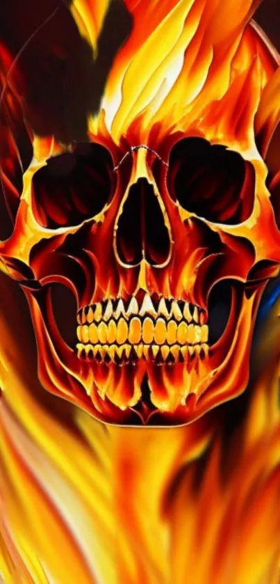 Vivid orange flames engulf a skull in this intense mobile wallpaper.