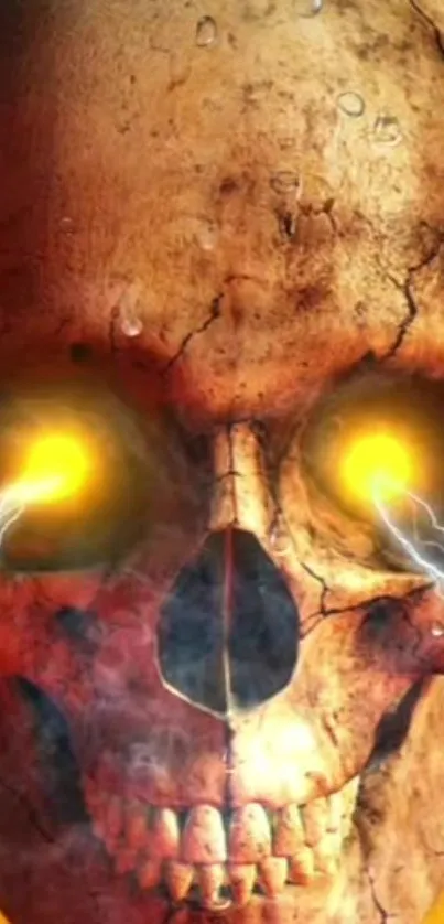 Fiery skull wallpaper with glowing eyes and lightning effect.