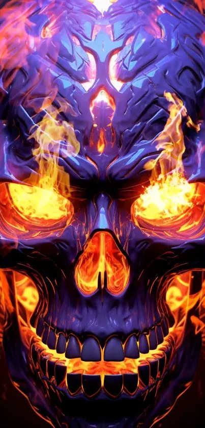 Fiery purple skull with vibrant flames wallpaper.