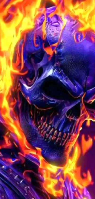 Fiery skull with vibrant purple flames mobile wallpaper.