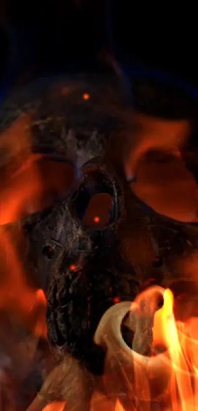 Dark skull engulfed in vivid orange flames.