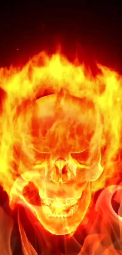 Fiery skull with blazing flames mobile wallpaper.