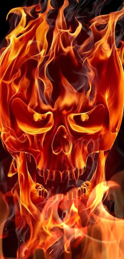 Vibrant fiery skull wallpaper with intense flames for mobile display.