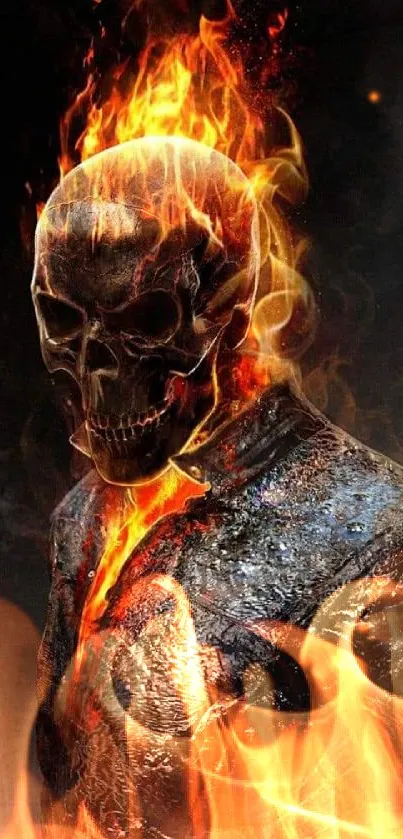 Fiery skull engulfed in flames, perfect for mobile wallpaper.