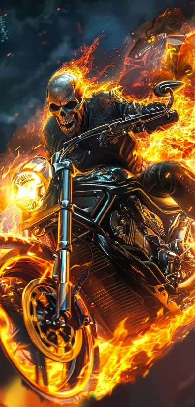 Flaming skull rider on a fiery motorcycle