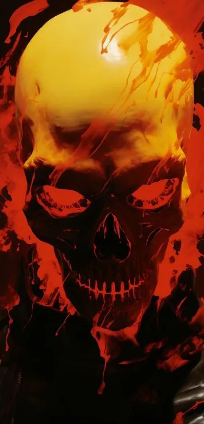 Fiery skull with flames on dark background.