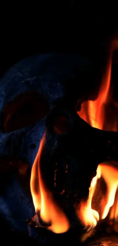 A skull with flames on a dark background, creating a mysterious and eerie look.