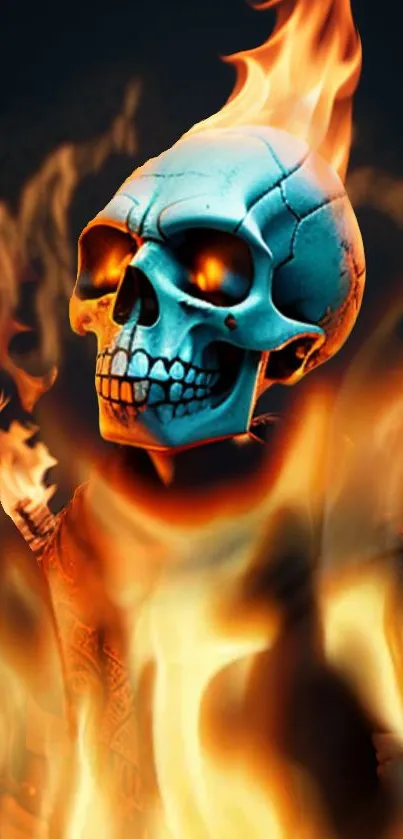 Blue skull engulfed in flames wallpaper.