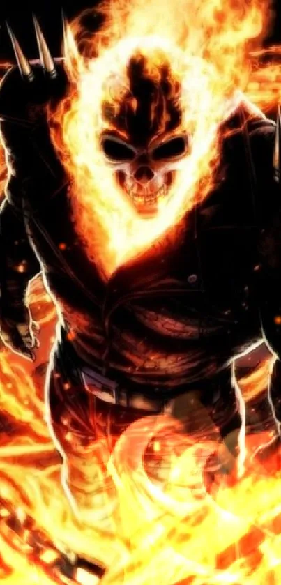 Fiery skull with flames mobile wallpaper design.