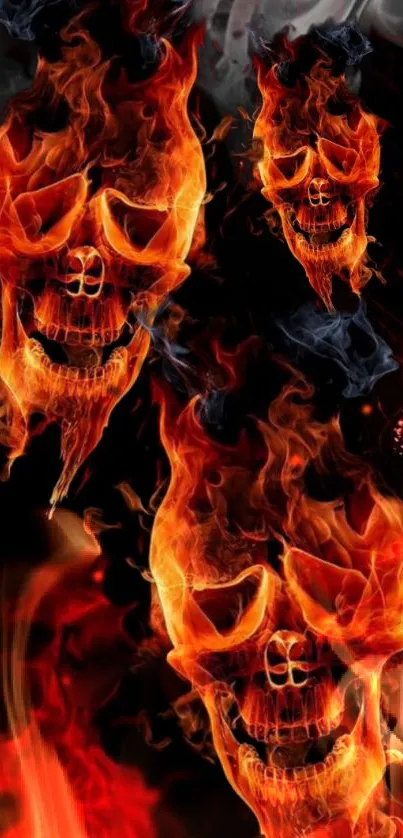 Fiery skulls with flames on a dark background.