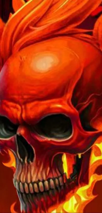 Fiery skull with flames on a mobile wallpaper background.