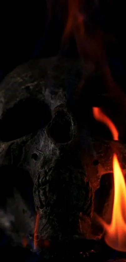 Dark skull with intense flames wallpaper.