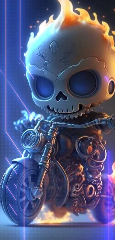 Fiery skull character on motorcycle wallpaper.