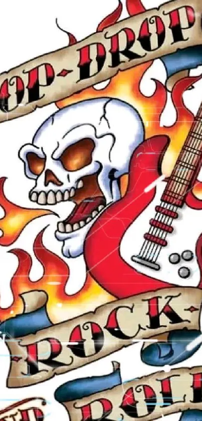 Fiery skull with guitar and flames mobile wallpaper.