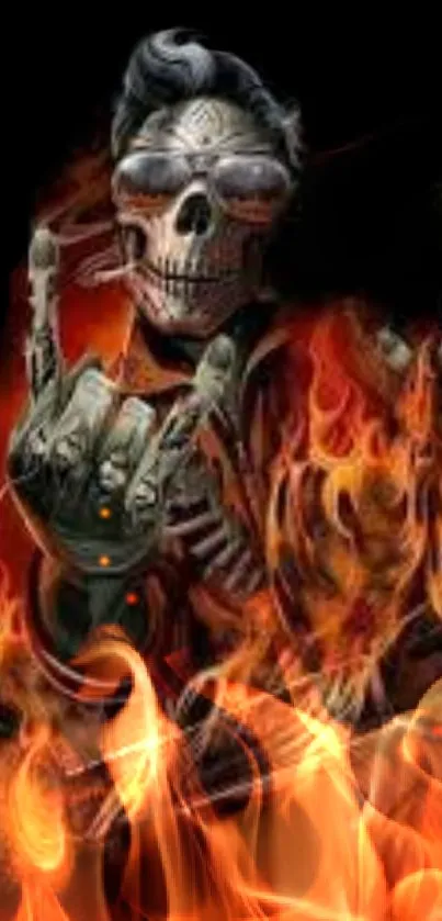 Fiery skull character in flames on a dark background.