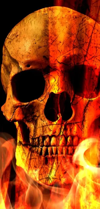 Fiery skull with flames mobile wallpaper.