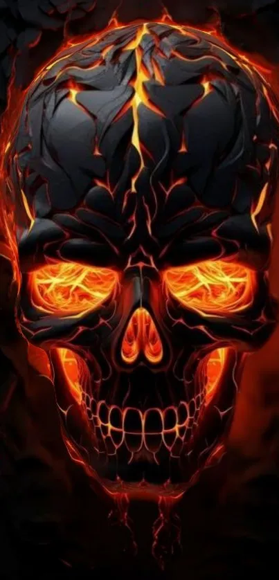 Fiery skull with a flaming background, perfect for dark-themed mobile wallpaper.