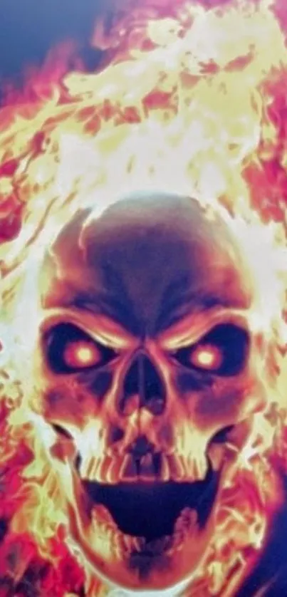 Fiery skull engulfed in vivid flames for mobile wallpaper.