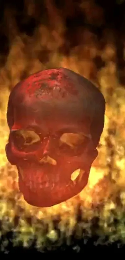 Fiery skull wallpaper with glowing flames.