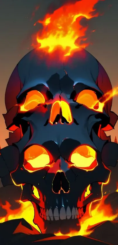 Fiery skull art with vibrant flames and dark background.