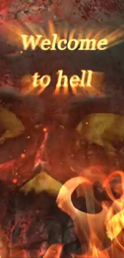 Fiery skull with flames and Welcome to Hell text.