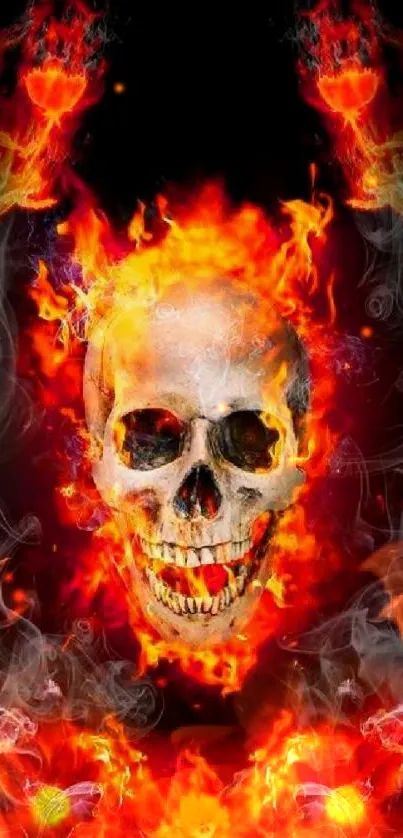 Fiery skull with flames mobile wallpaper art.