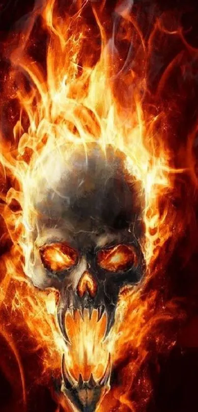 Fiery skull with blazing flames mobile wallpaper design.