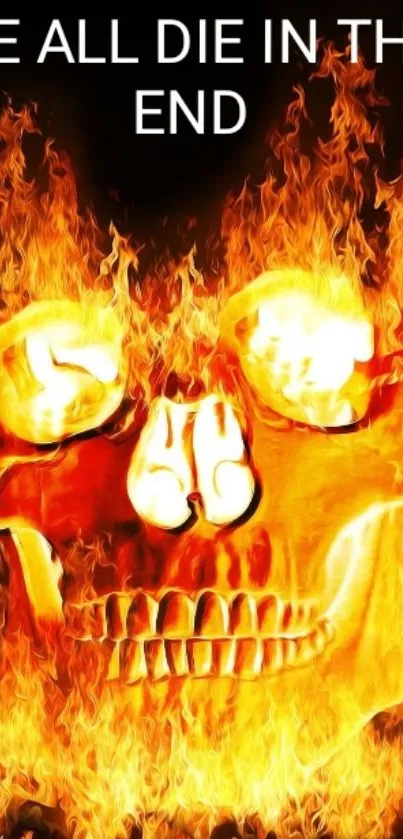 Fiery skull engulfed in intense flames with bold text.