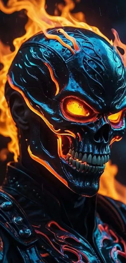 Fiery skull with flames, intense and artistic phone wallpaper.