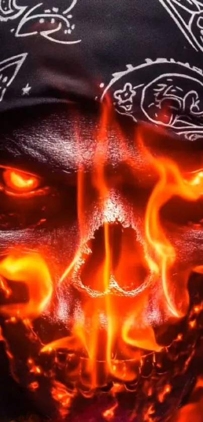 Fiery skull with a bandana, intense and bold.