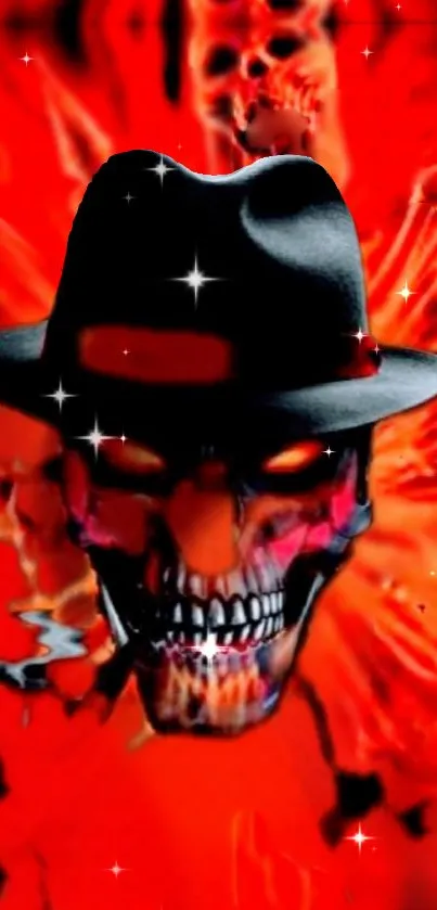 Fiery skull with hat and vibrant red flames design.