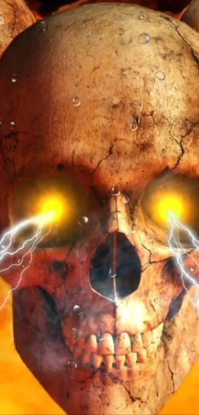 Skull with fiery eyes and lightning, creating an electrifying mobile wallpaper.