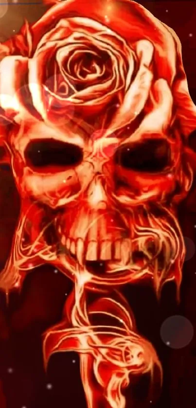 Fiery red skull with rose mobile wallpaper design.