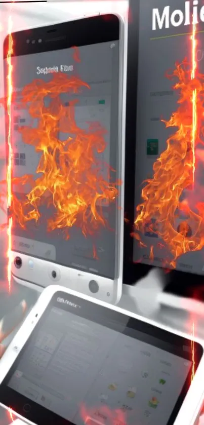 Smartphone with orange flames design, creating a dynamic fiery display.