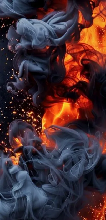 Fiery smoke against a dark background with glowing orange hues.