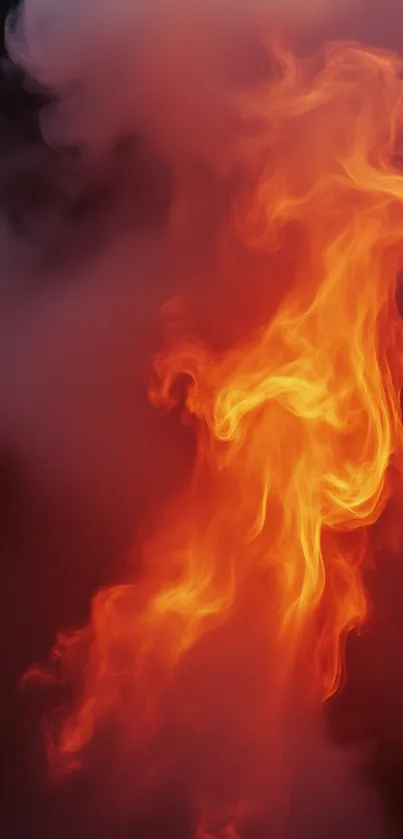 Fiery flames and smoke on a mobile wallpaper background.
