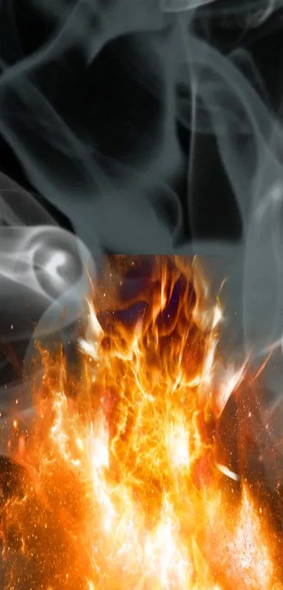 A dynamic wallpaper with fiery flames and smoke for mobile phones.