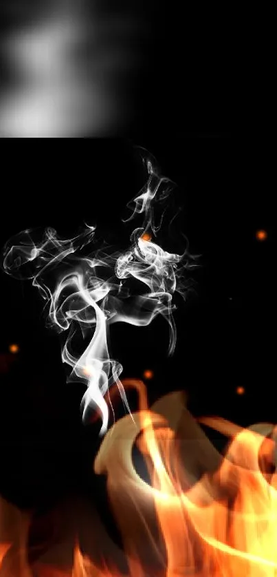 Dynamic wallpaper with smoke and fire elements on a black background.