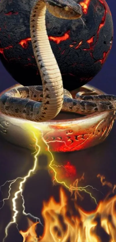 Snake with fiery orb and lightning wallpaper