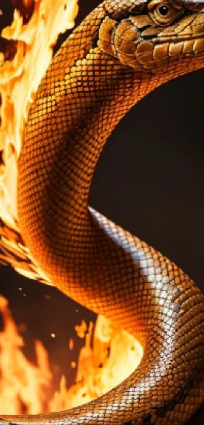 Dynamic snake in fiery flames wallpaper for mobile.