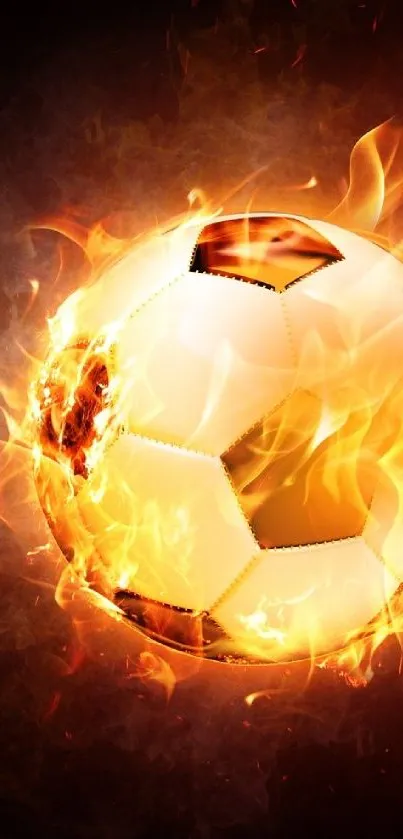 Soccer ball with flames in vibrant wallpaper design.