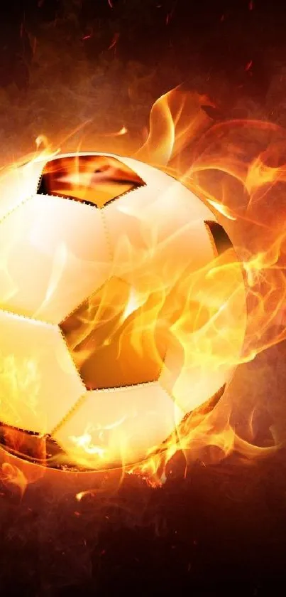 Soccer ball with blazing flames on mobile wallpaper.