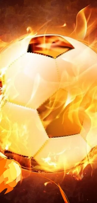 Fiery soccer ball with flames and dynamic energy.