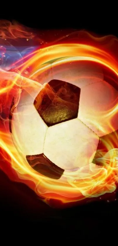 Fiery soccer ball with vibrant flames wallpaper.