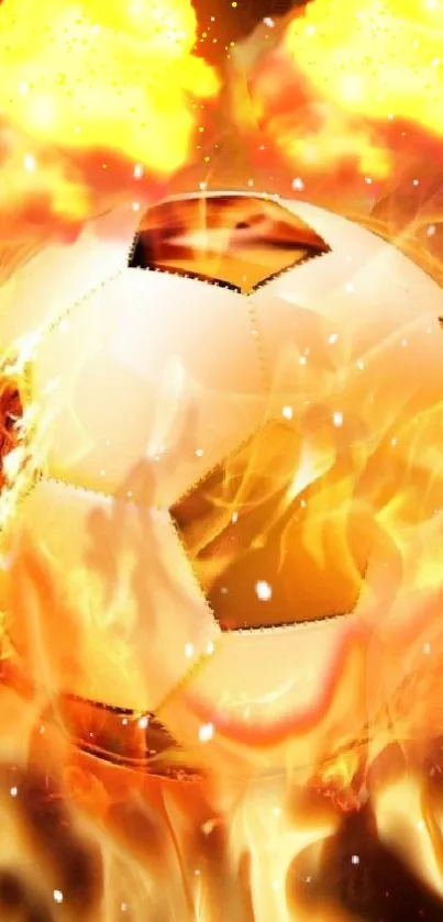 Soccer ball surrounded by intense flames.