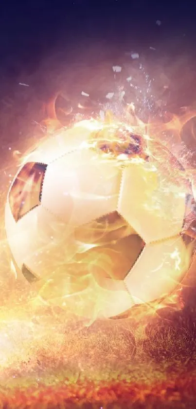 Fiery soccer kick igniting a blazing football.