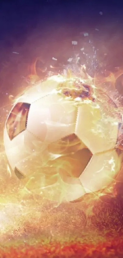 Soccer cleat kicks a flaming soccer ball.