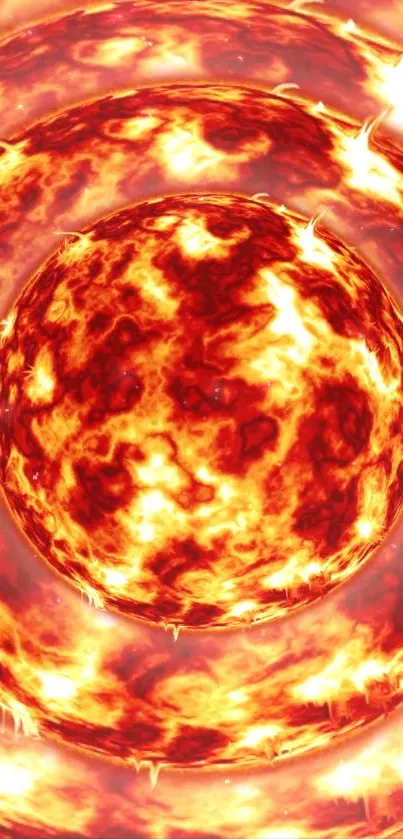 Vibrant wallpaper of a fiery solar explosion with swirling flames.