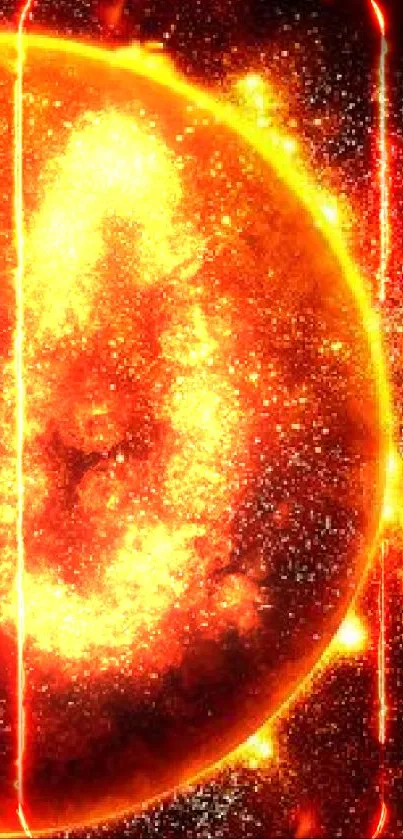 Fiery solar explosion with vivid orange hues on a black background.